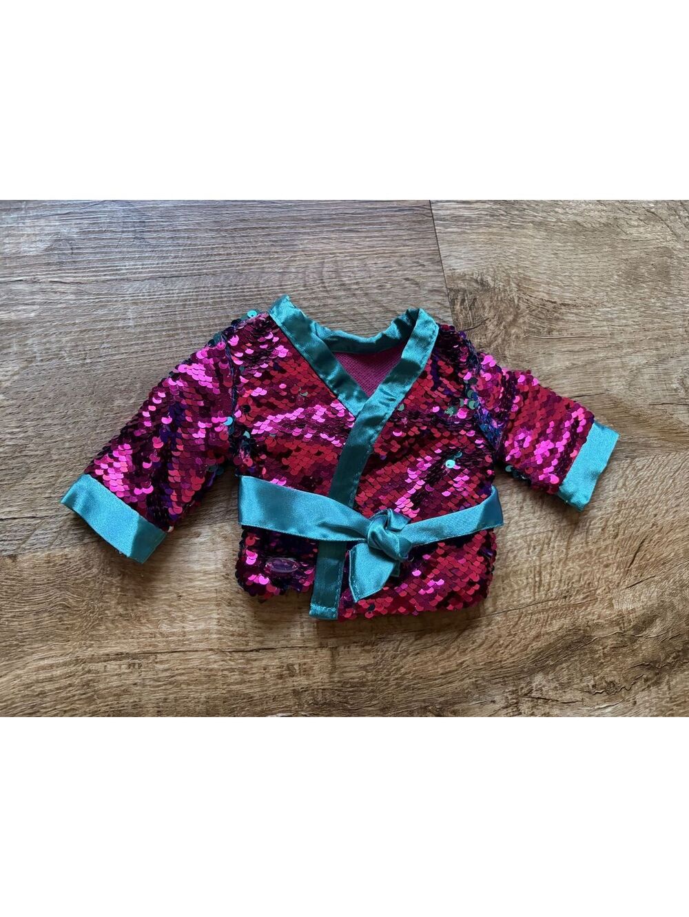 American Girl Doll Clothes Sequin Kimono Jacket with Satin Trim Pink and Teal